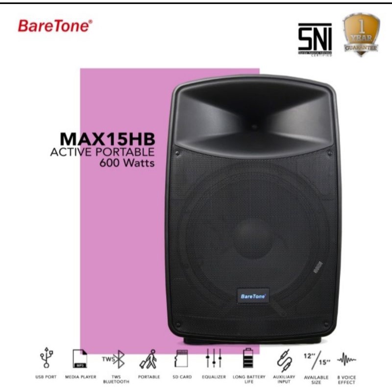 SPEAKER PORTABLE AKTIF WIRELESS MEETING BARETONE 15 INCH MAX 15HB BLUETOOTH ORIGINAL