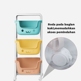 Troli roda 3 Tingkat Funny Storage serbaguna Rak buku mainan anak C03