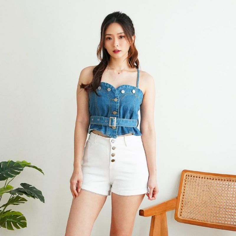 MDLV ~ 2010 RISANDRA JEANS VEST + BELT (HNY VEST TANPA KEMEJA ) / ROMPI JEANS CEWEK / FASHION IMPORT