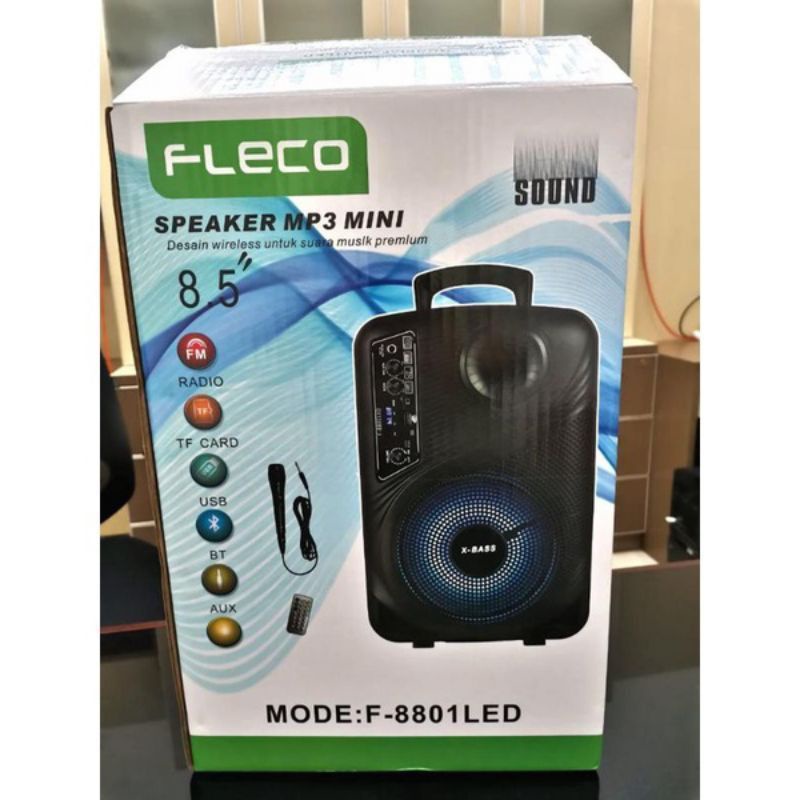 Speaker Karaoke Super Bas Fleco F 8801 8'5 inci/Bluetooth/Remote/USB/Mic free