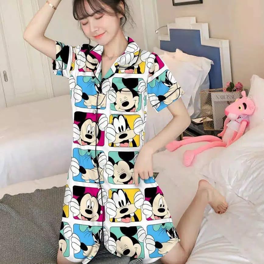 blinqshop baju tidur piyama PP BUNGA TANIA-DST MICKEY FRAME