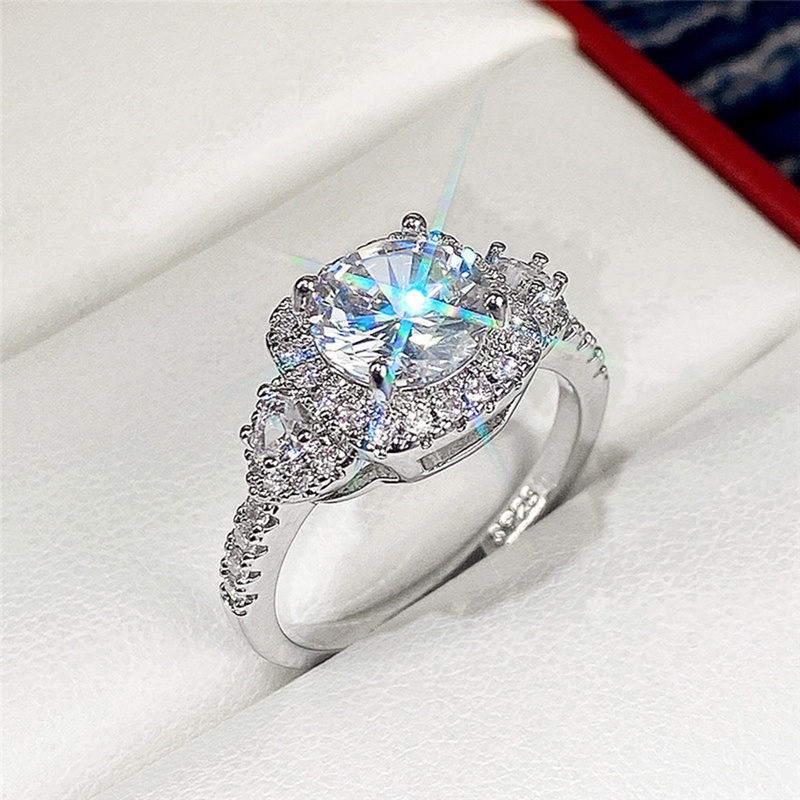 Cincin Wanita Warna Silver Bling CZ Untuk Pernikahan