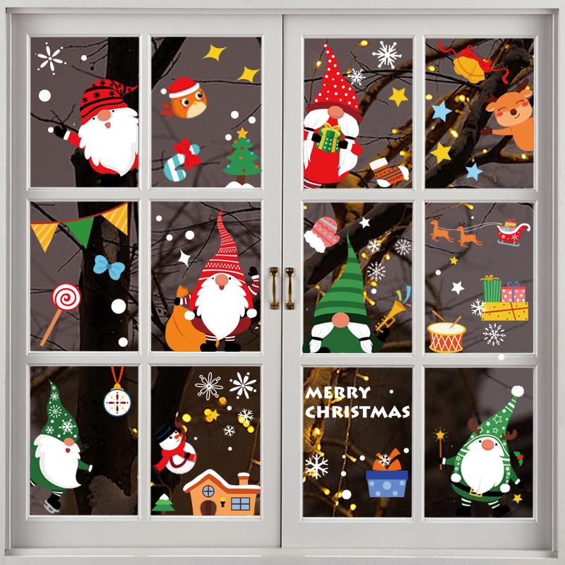 [ Santa Claus Elk Window Glass Static Window Sticker Decoration for Home Living Room  New Year Xmas ]