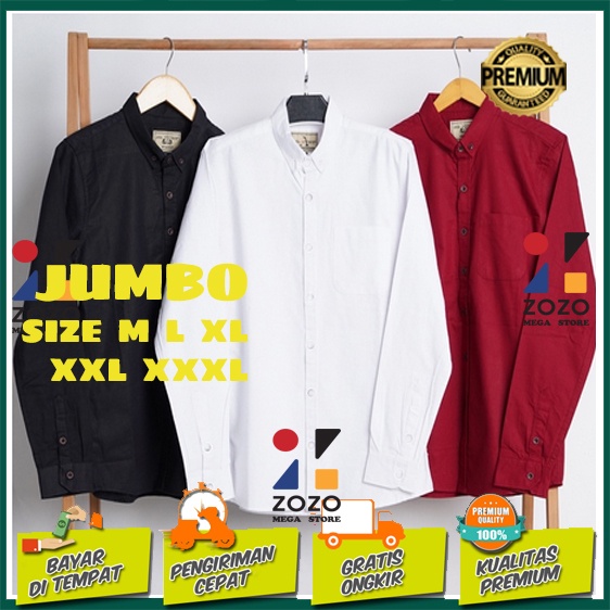 KEMEJA PRIA POLOS LENGAN PANJANG DISTRO KATUN FORMAL KASUAL JUMBO XL XXL XXXL XXXXL