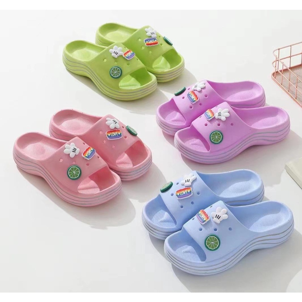 Sandal Crocs Jibbits Fuji Love Wedges + Accesories Import High Quality S2