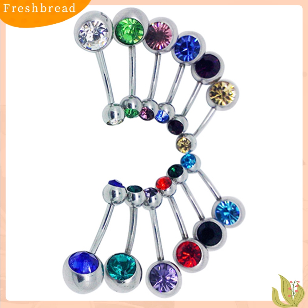 【Fresh】❀10Pcs Body Piercing Multicolored Rhinestone Belly Button Navel Ring Barbell