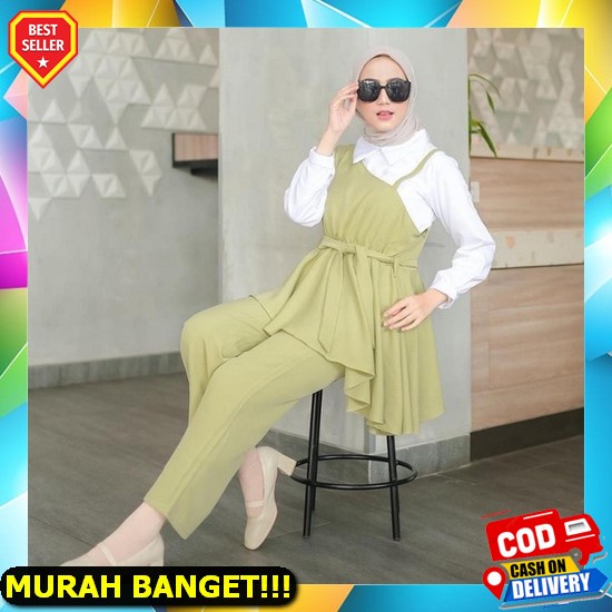 Setelan Oneset Cavarez Baju Celana One Satu 1 Set Atasan Bawahan Oversize Premium Katun Rayon Linen 