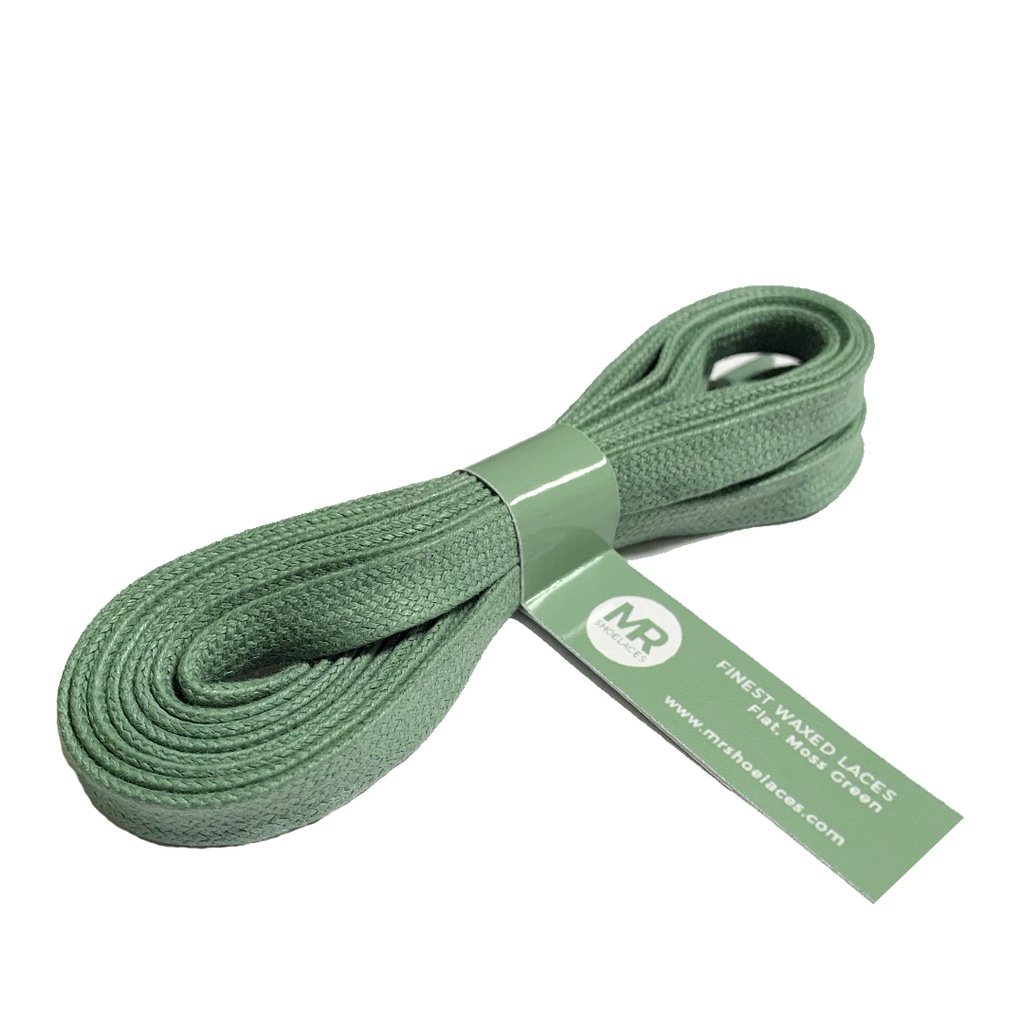 MR Shoelaces FE09 Moss Green (Hijau Lumut) - Tali Sepatu Lilin 8mm Gepeng Flat Pipih (Waxed Laces) 90cm 100cm 120cm 150cm 200cm - untuk Sneakers - Premium Shoelace