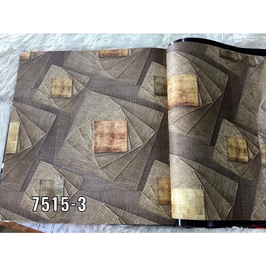 WALLPAPER DINDING MOTIF KOTAK KAYU VINTAGE 3D COKLAT KOREA