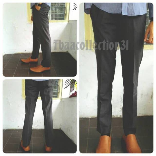 CELANA BAHAN | KERJA | FORMAL | KANTOR | PANJANG | HITAM | DASAR PRIA SLIMFIT _-