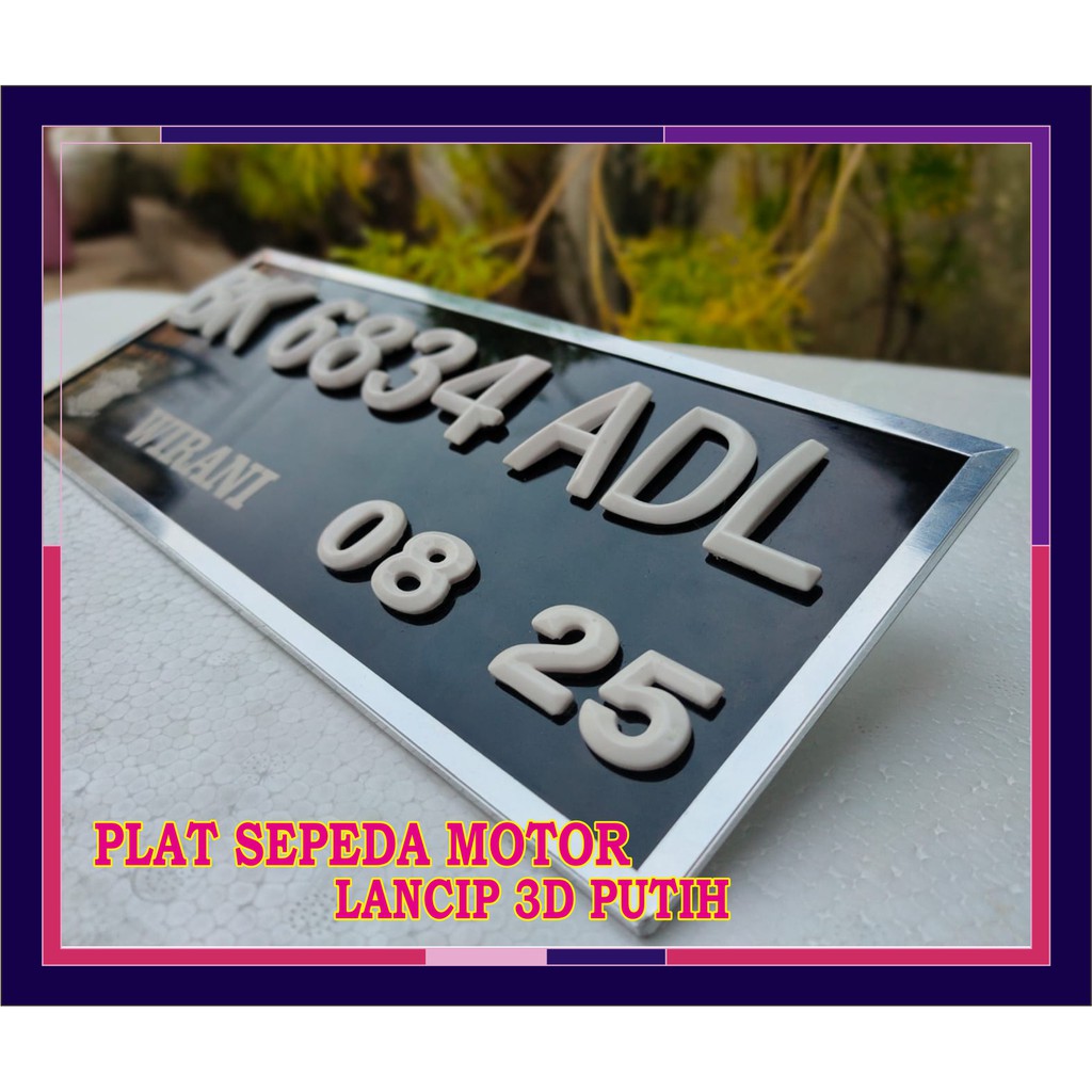 Plat Nomor Sepeda Motor Lancip 3D Putih