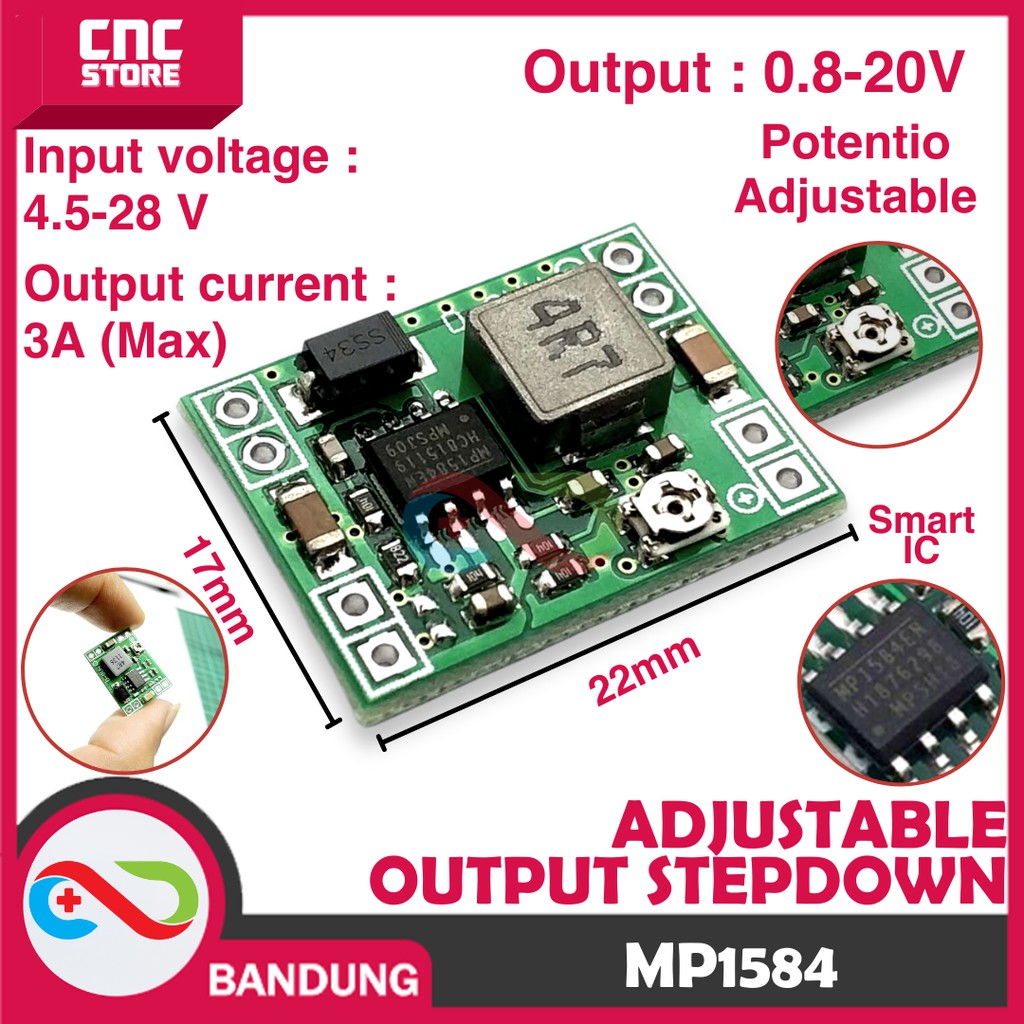 MP1584 ADJUSTABLE STEP DOWN DC 3A 4.5-28V TO 0.8-20V LM2596