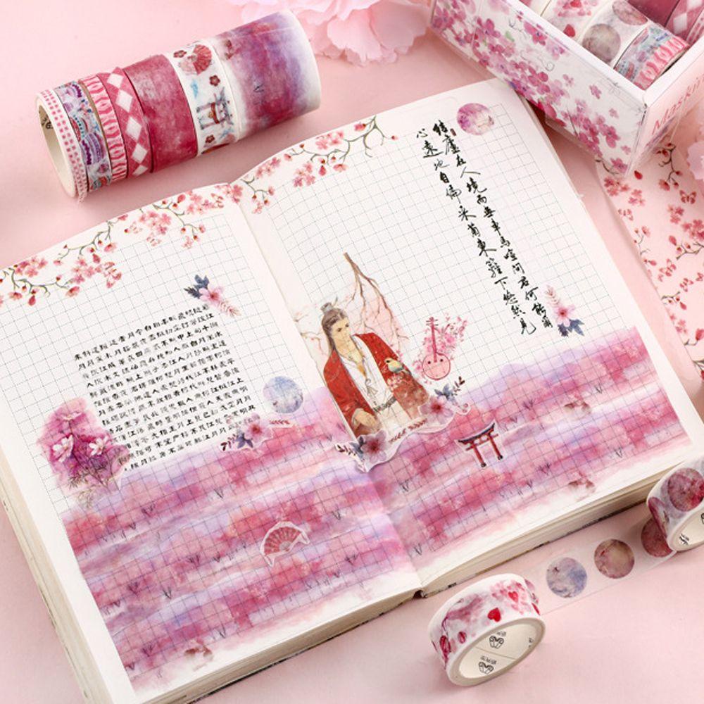 R-flower 10 Rol / Set Tape / Selotip Washi Motif Bunga Romantis Untuk Dekorasi Scrapbook