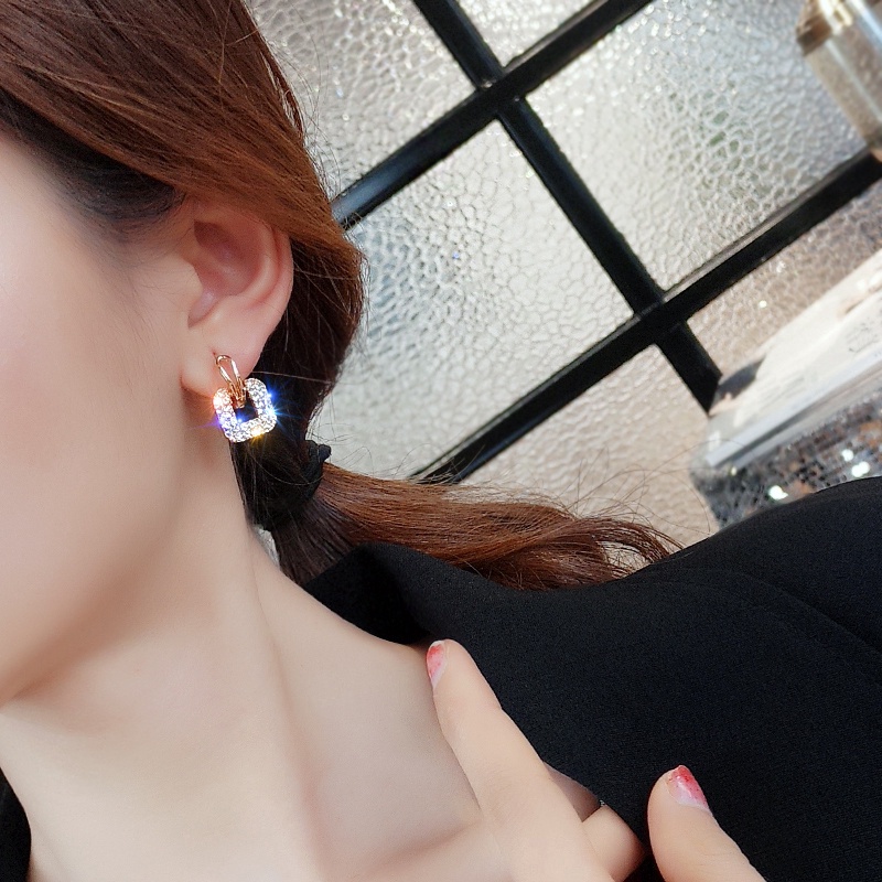 Anting Tusuk Gantung Temperament Bahan Sterling Silver 925 Desain Persegi Hias Berlian Gaya Korea / Trendy / Simple Untuk Wanita