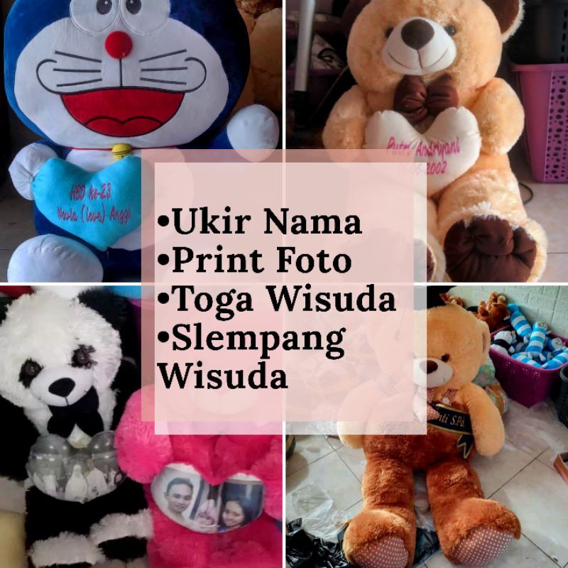 ONGKOS CUSTOM BONEKA BORDIR NAMA, PRINT FOTO, TOGA WISUDA, SLEMPANG WISUDA