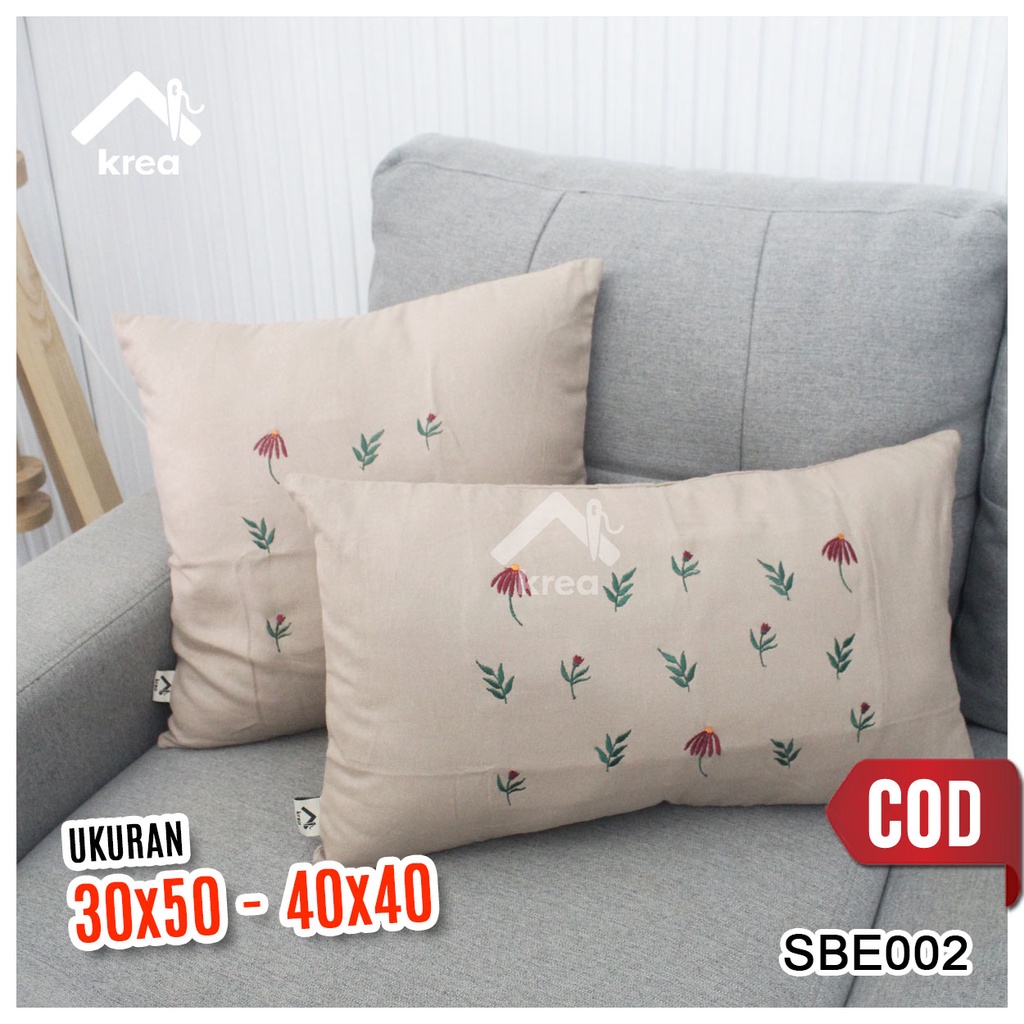 SARUNG BANTAL SOFA BORDIR BAHAN KATUN RAMI - UKURAN 40x40, 30x50