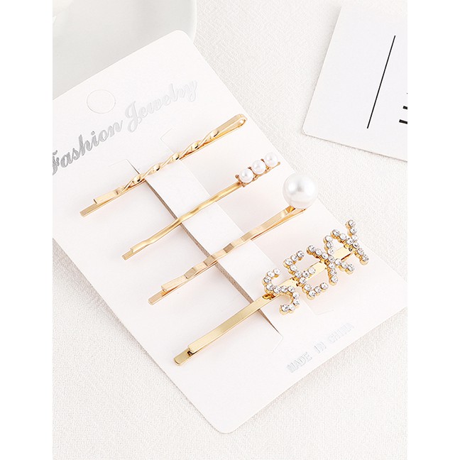 LRC Jepit Rambut Fashion Gold Letter Hairpin Set Y61535