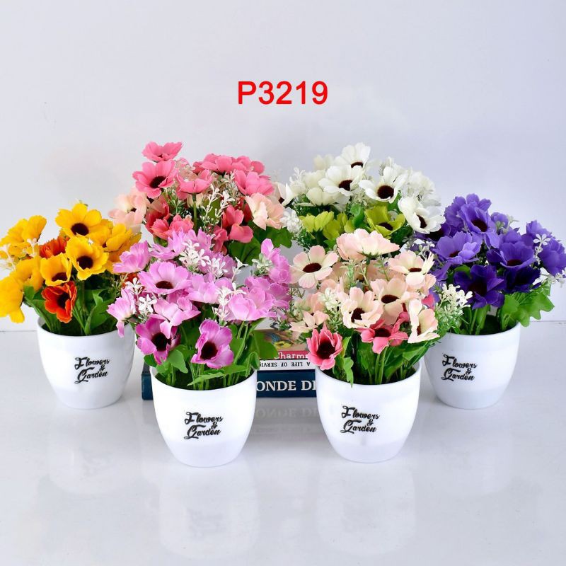bunga buket plastik + pot
