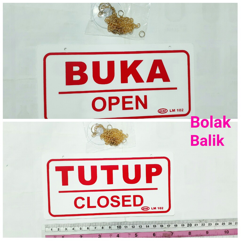 

KECIL tulisan BUKA TUTUP | OPEN CLOSE signboard plat tanda sign pelat papan murah di toko resto cafe