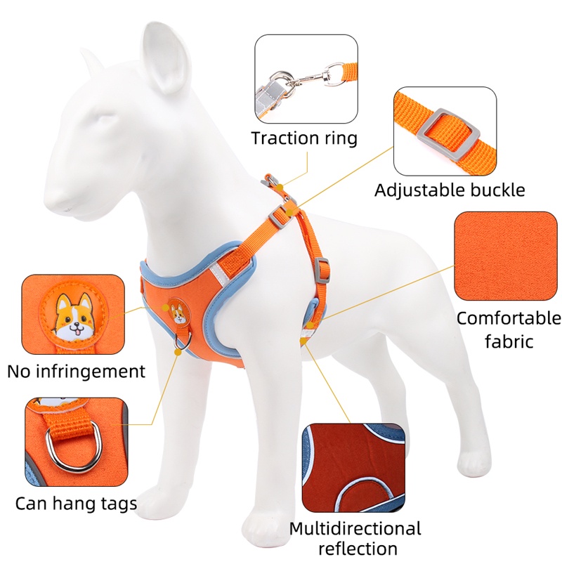 Rompi Harness Reflektif Dengan Tali Tuntun Adjustable Untuk Anjing / Kucing