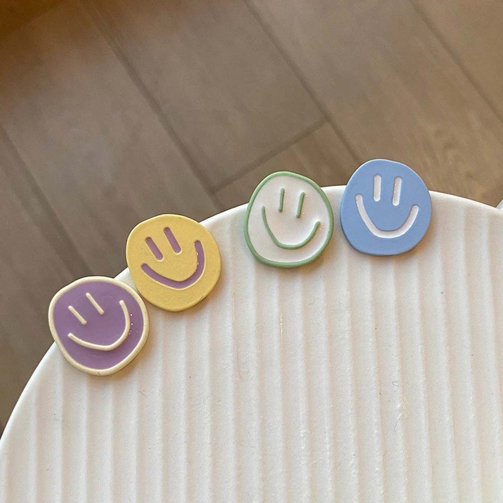 Needway  Trend Smile Earrings Sweet Fashion Jewelry Stud Earrings Women Asymmetrical Cute Korean Cartoon Girls Alloy/Multicolor