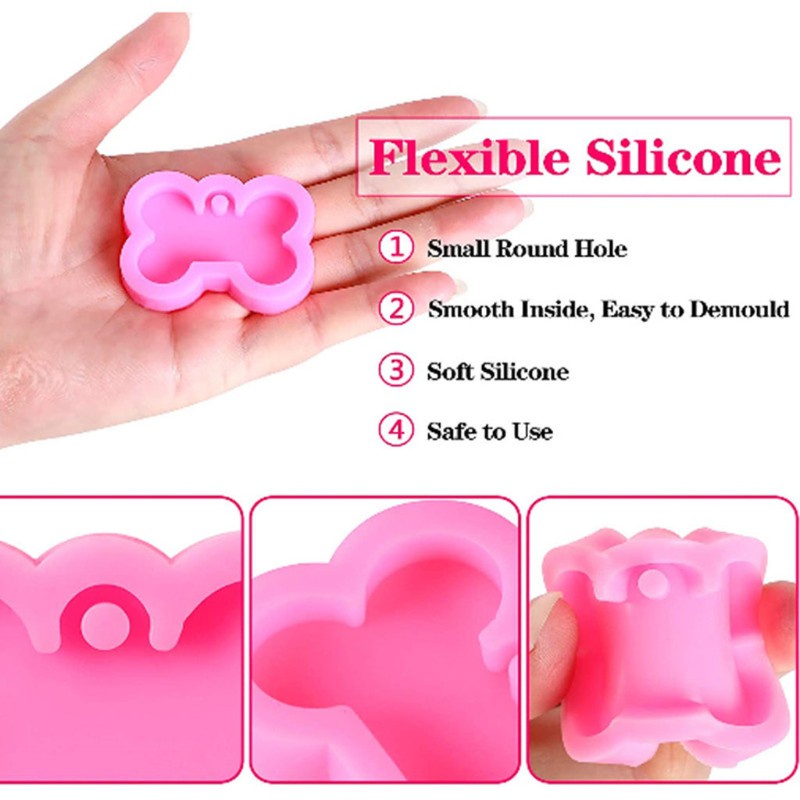 4pcs / Set Cetakan Resin Epoksi Bentuk Tag Anjing Aksen Glitter Bahan Silikon Untuk Liontin / Perhiasan Diy