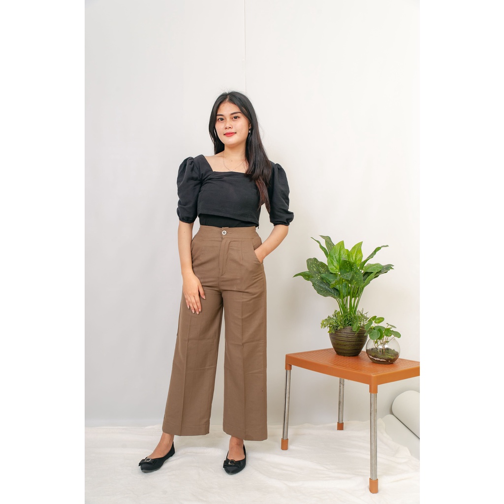 Kulot Linen Import Highwaist - Cullote Pants | Wide Leg Cullotes | Celana Kulot Wanita 002#