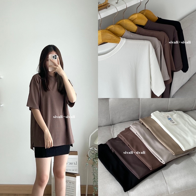 SIVALI Oversize Basic Tee | Oversized Korea T-Shirt with Slit - Kaos Polos Unisex Premium 5300