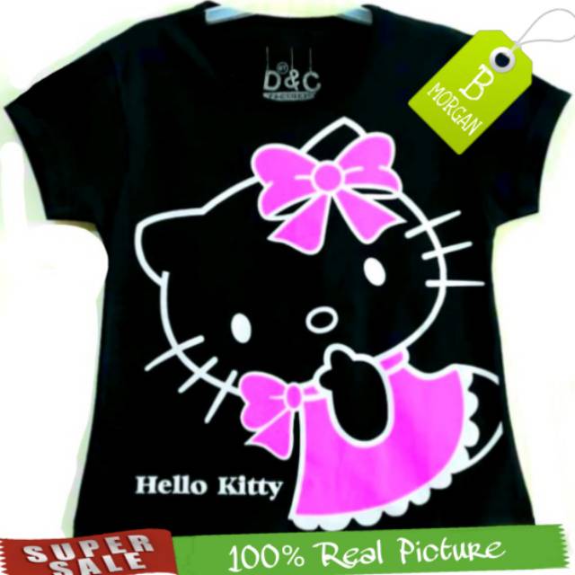  Baju  Kaos Anak  Perempuan motif  Hello  Kitty  Black 1 10 