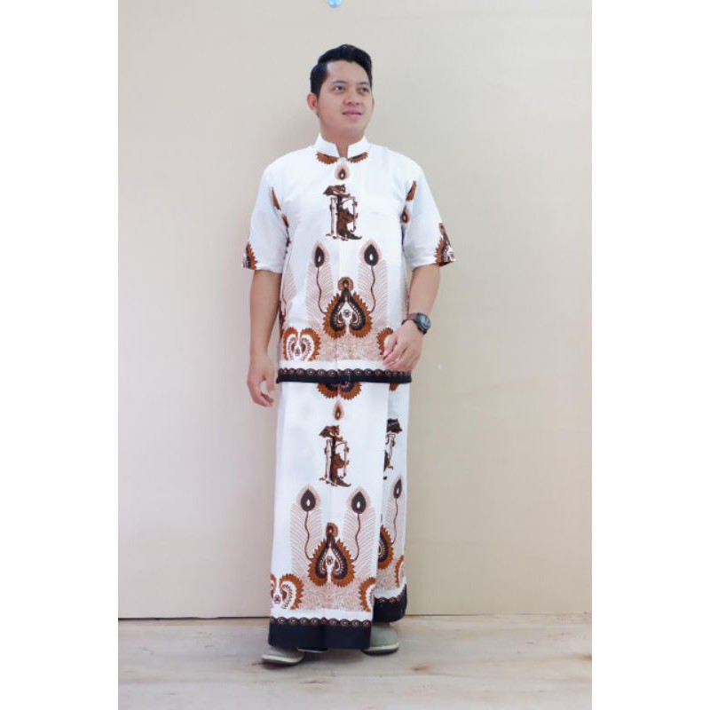 kemeja koko batik asli solo sragenan setelan dengan sarung batik