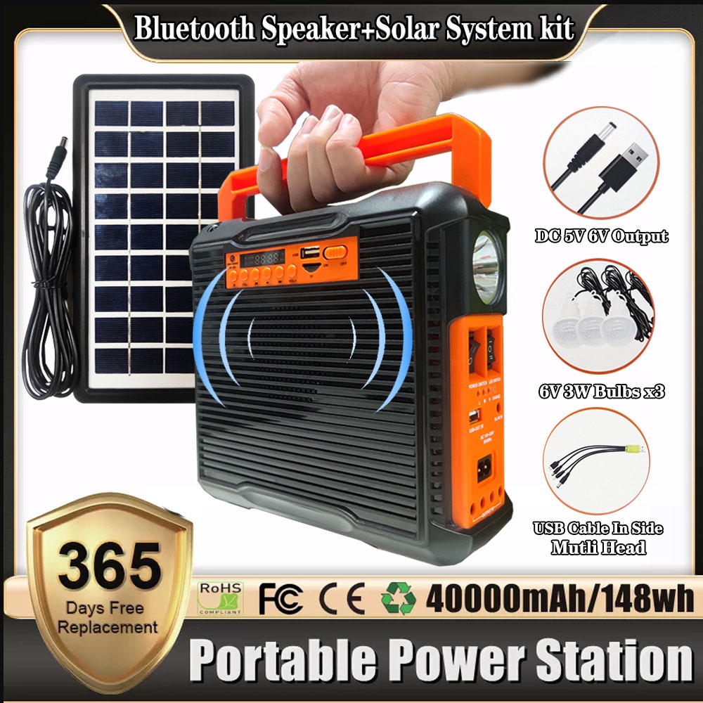Sistem Tenaga Surya Solar Power Panel Generator Kit 25W Emergency Lighting dengan Radio FM 3 Lampu L
