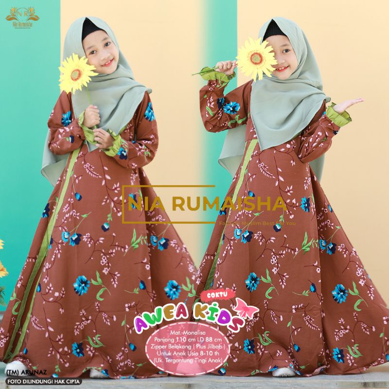 awea dress kids plus jilbab syari untuk anak sholehah untuk umur 8-10 tahun