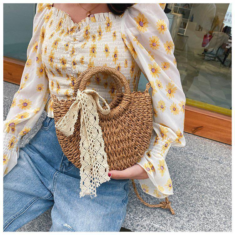 TAS ROTAN RATTAN SYAL SCARF RAJUT JARING TAS PANTAI WANITA FASHION IMPORT MODIS ELEGAN