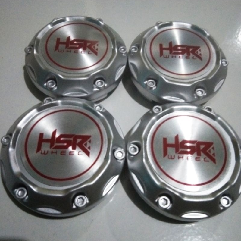 Dop center velg logo HSR Merah. Variasi cembung silver. Diameter 6,5 cm