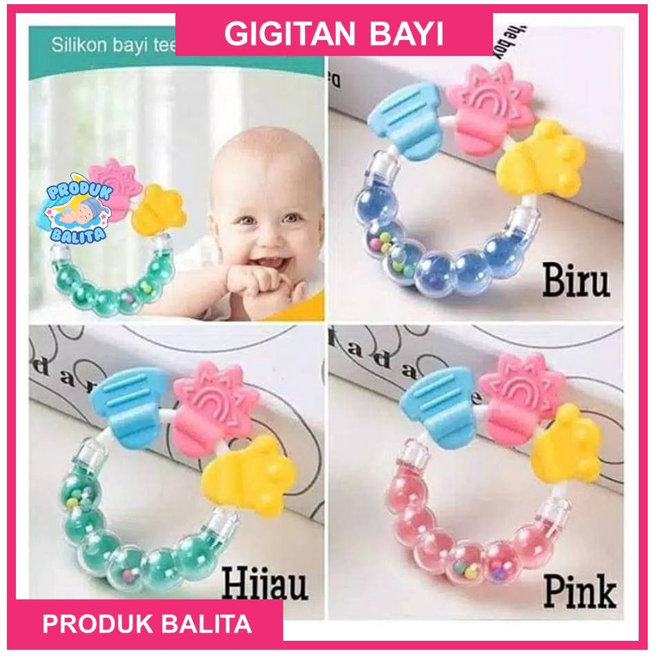 Teether Gigitan Bayi Kerincingan Bulat rattle genggam bayi Mainan Gigitan Bayi Bahan Silikon Murah