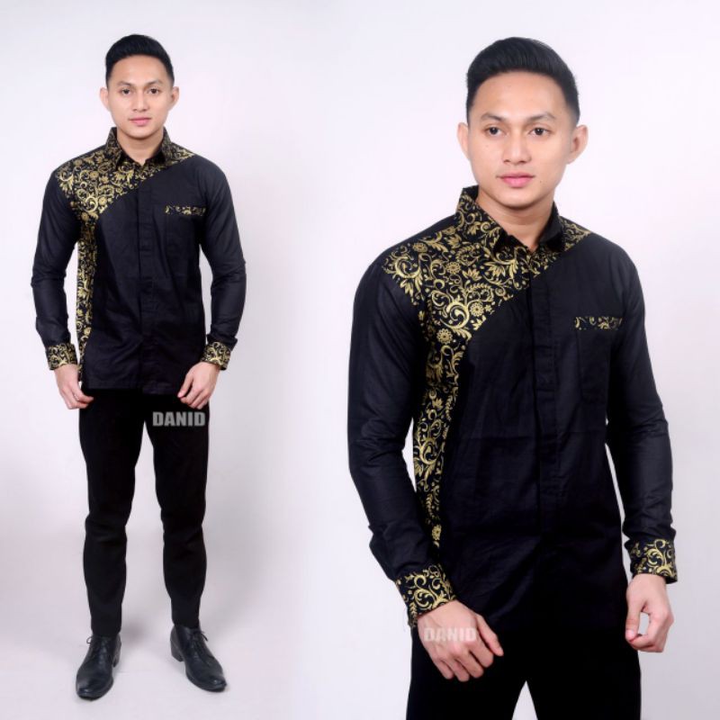 KEMEJA PRIA - KEMEJA BATIK KOMBINASI - ATASAN BATIK PRIA LENGAN PANJANG MOTIF AKAR OZILA