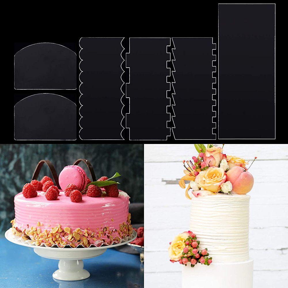 Top 6pcs Set Scraper Kue Sugarcraft Hiasan Kue Pastry Cutter Alat Penghalus Akrilik Bening Transparan