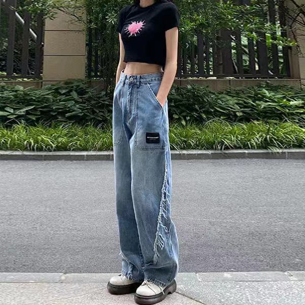 celana jeans pinggang tinggi wanita denim wide leg celana longgar lurus wanita pinggang tinggi mengg