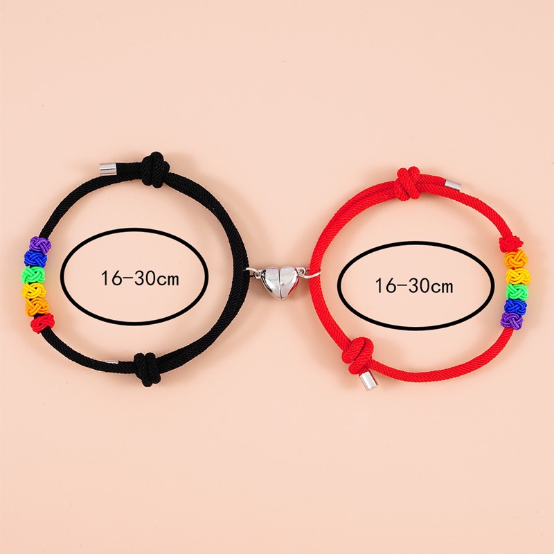 2pcs / set Gelang Magnetik adjustable Warna Merah Dan Hitam Pelangi Untuk Pria Dan Wanita