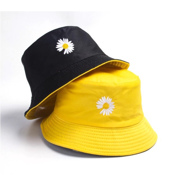 Topi Bucket Wanita Dewasa Motif Bunga Daisy / Bucket Wanita Dua Sisi Dewasa Bordir Bunga