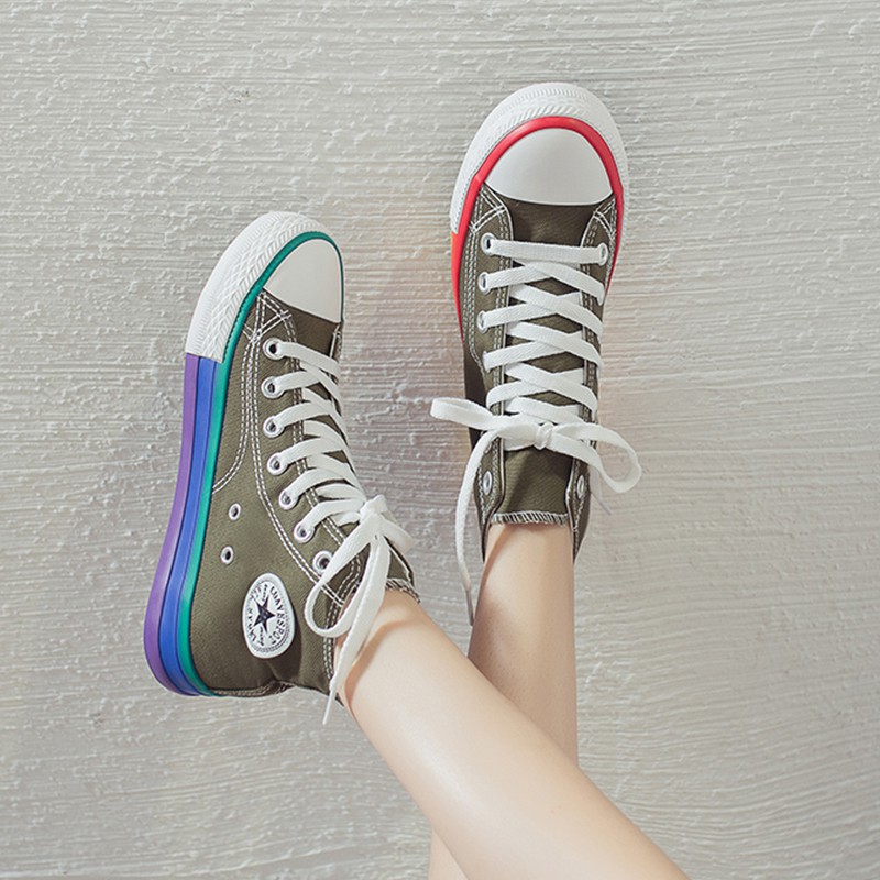  Sepatu  kanvas  pelangi tinggi  atas Wanita 2021 baru 