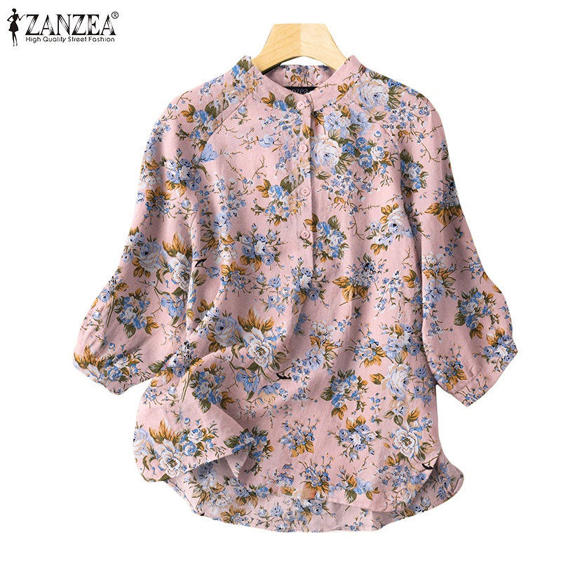 ZANZEA Women Street Fashion Floral Printing Casual Loose Half Sleeve O-Neck Blouse