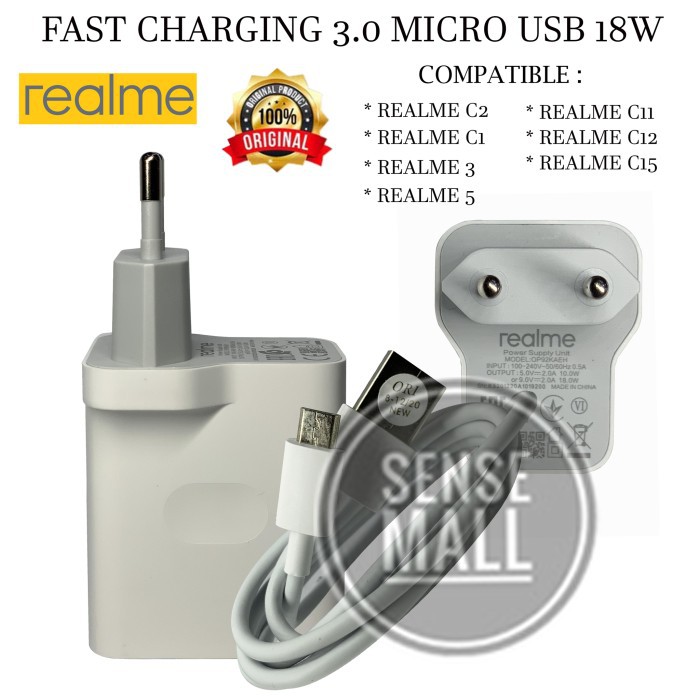 CHARGER REALME C15 FAST CHARGING MICRO USB 18W ORIGINAL - CHARGER