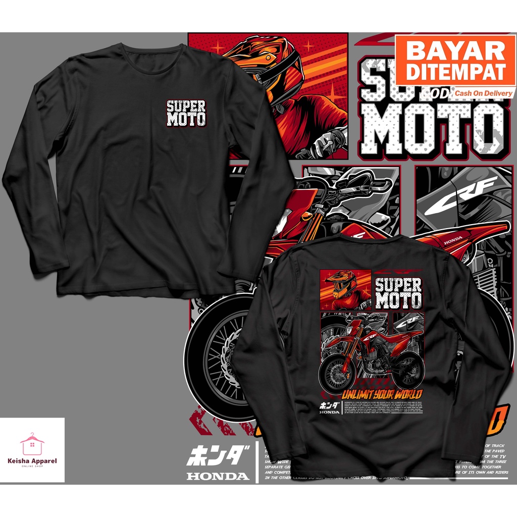 KAOS BAJU LENGAN PANJANG HONDA CRF 150L SUPERMOTO RED EDITION KAOS CRF150L UNISEX