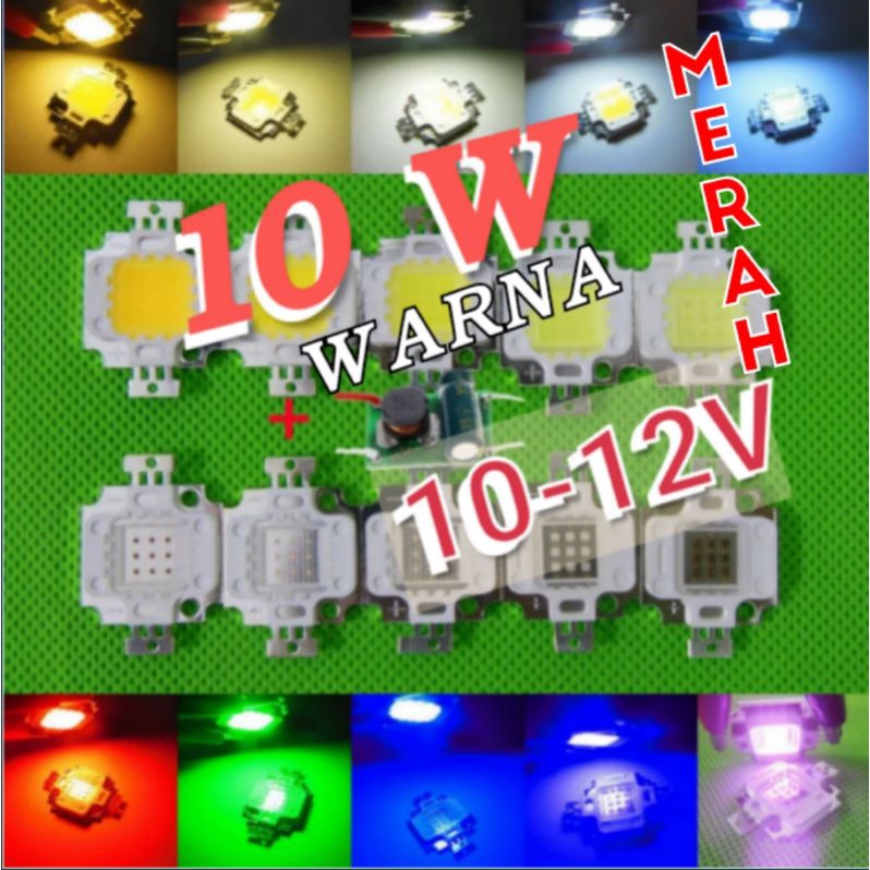 LED 10W 12V hpl chip WARNA MERAH lampu variasi lampu hias lampu cob lampu aquarium lampu motor lampu