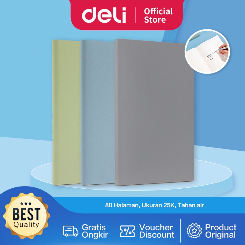 Deli Leather Cover Notebook / Buku Catatan Cover Kulit A5 80 Lembar Warna Pastel 22297