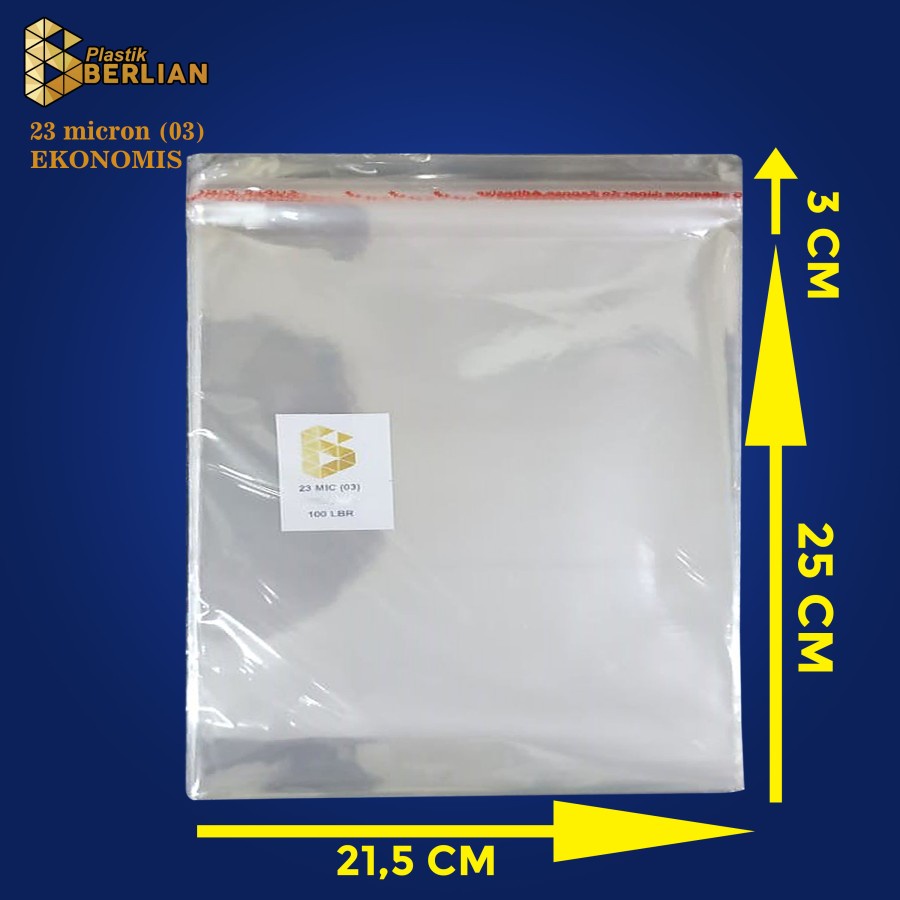 

21,5 x 25 cm Plastik OPP EKONOMIS 23micron (100 lbr) (lem/seal)
