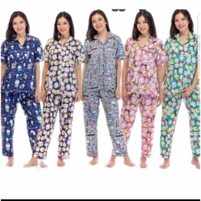  Piyama  pajamas baju  tidur  cp wanita motif karakter 