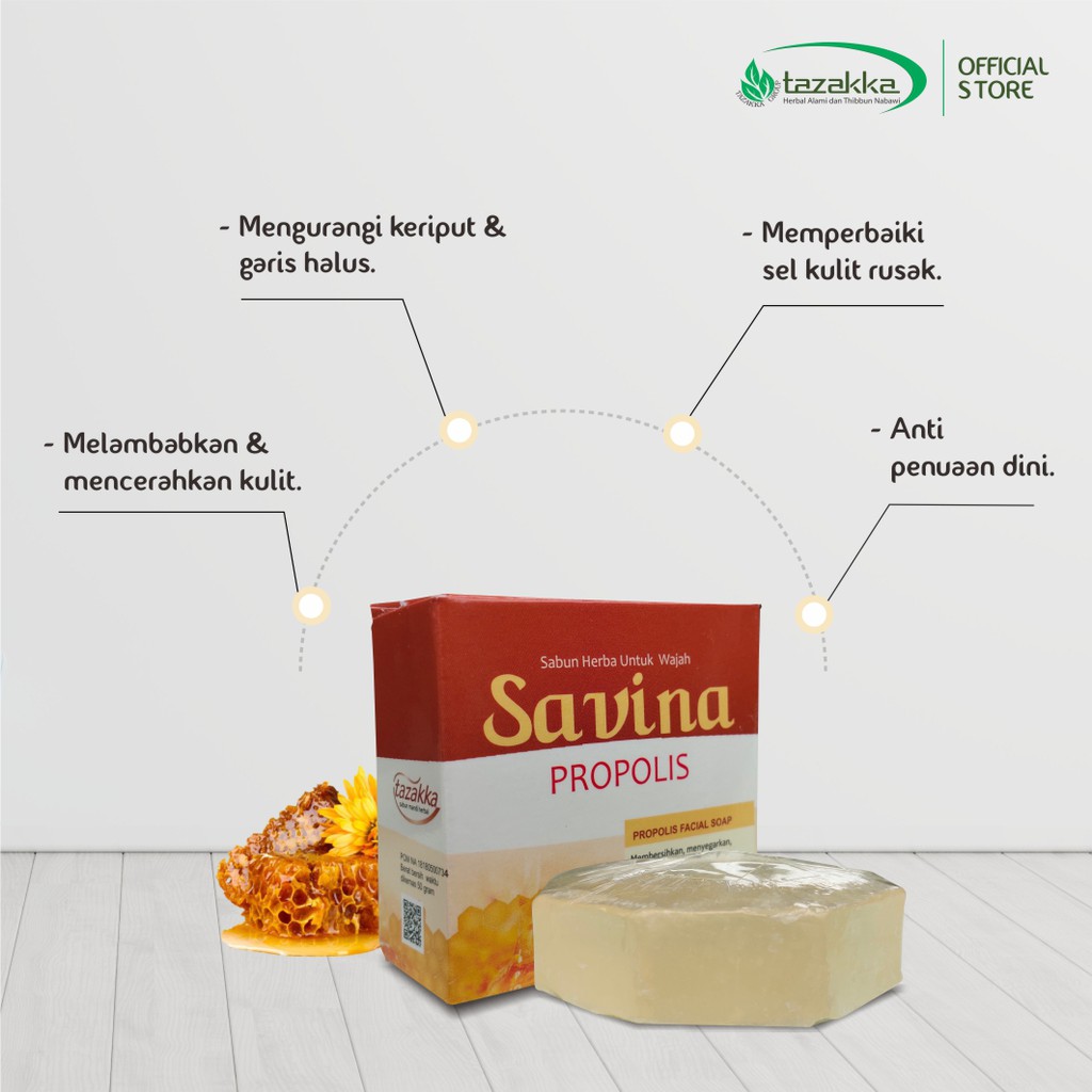 Sabun wajah savina propolis plus kolagen original tazakka melembabkan dan meghaluskan kulit alami