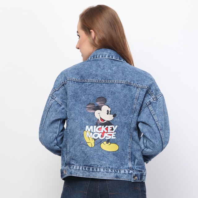 LADYGOOSE- JAKET JEANS Mickey Mouse SABLON - jaket jeans wanita-  denim wanita - Luaran import